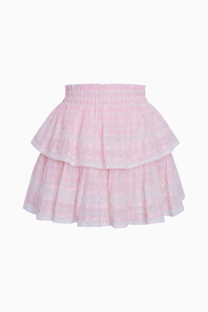 Ruffle Mini Gingham Eyelet Skirt