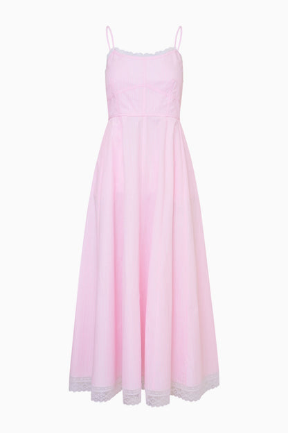 Sandara Cotton Pinstripe Midi Dress - PINK RIVIERA