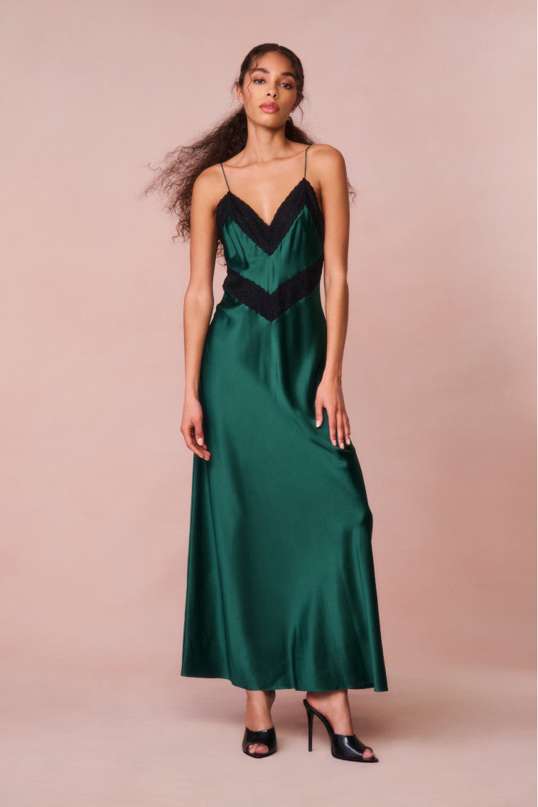Serita Lace-Trimmed Maxi Dress - EMERALD GREEN