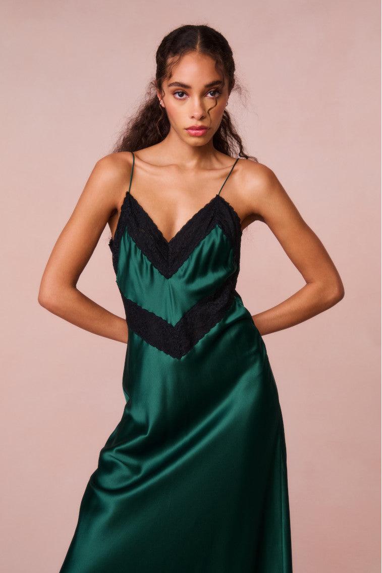 Serita Lace-Trimmed Maxi Dress - EMERALD GREEN