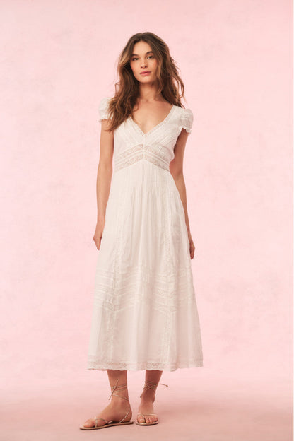 Suvi Cotton Midi Dress - WHITE