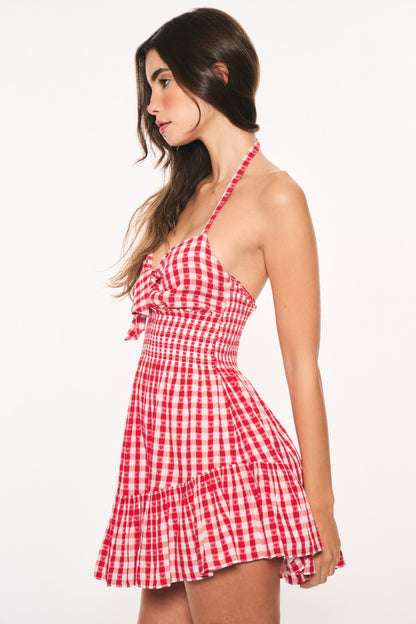 Trishelle Cotton Gingham Halter Dress