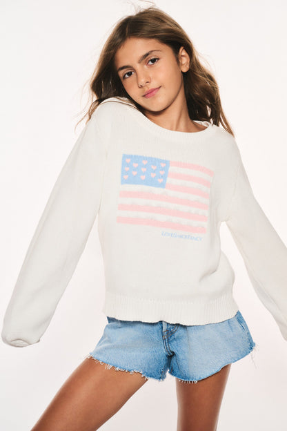 Girls Viennetta Cotton Flag Sweater - IVORY DREAMS