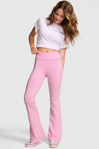 PINK x LoveShackFancy Washed Cotton Foldover Flare Leggings