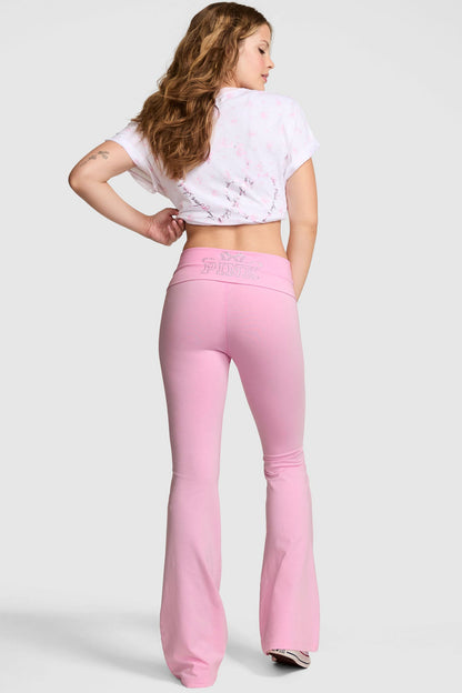 PINK x LoveShackFancy Washed Cotton Foldover Flare Leggings