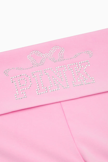 PINK x LoveShackFancy Washed Cotton Foldover Flare Leggings