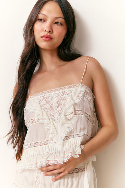 Ondeline Silk Lace Ruffle Cami
