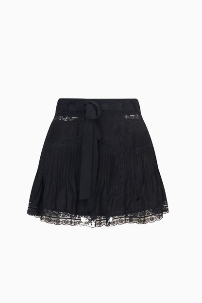 Willia Silk Lace-Detailed Mini Skirt - BLACK