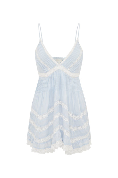 Alonna Cotton Lace-Trimmed Mini Dress - BABY BLUEBELL