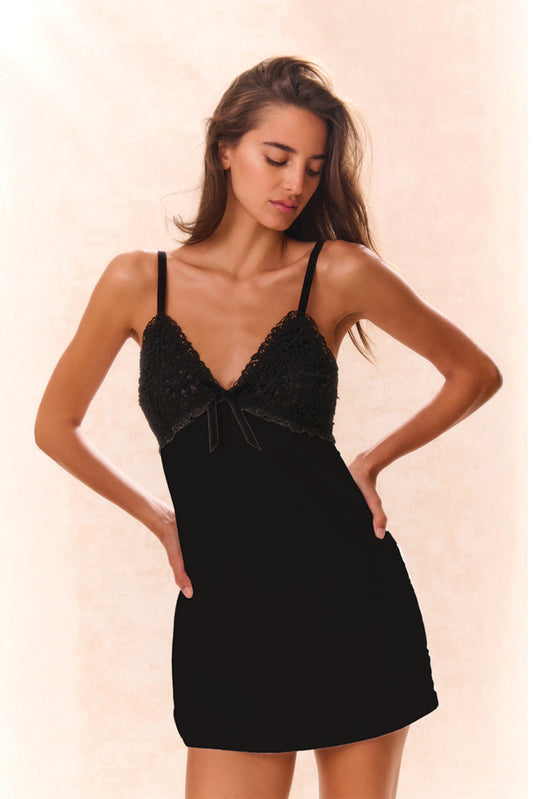 Ganette Velvet Mini Dress - BLACK