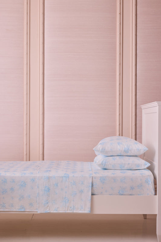 Floral Cotton Sateen Sheet Set - BLUEBELL
