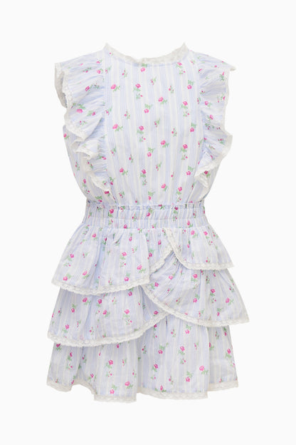 Girls Decker Cotton Floral Striped Dress