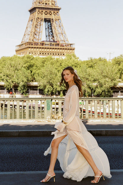 Lyvienne Chiffon Lace Maxi Dress - IVORY