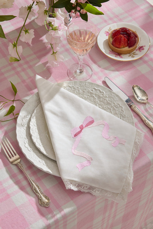 Embroidered Napkins - Set of 4 - PINK RIBBON