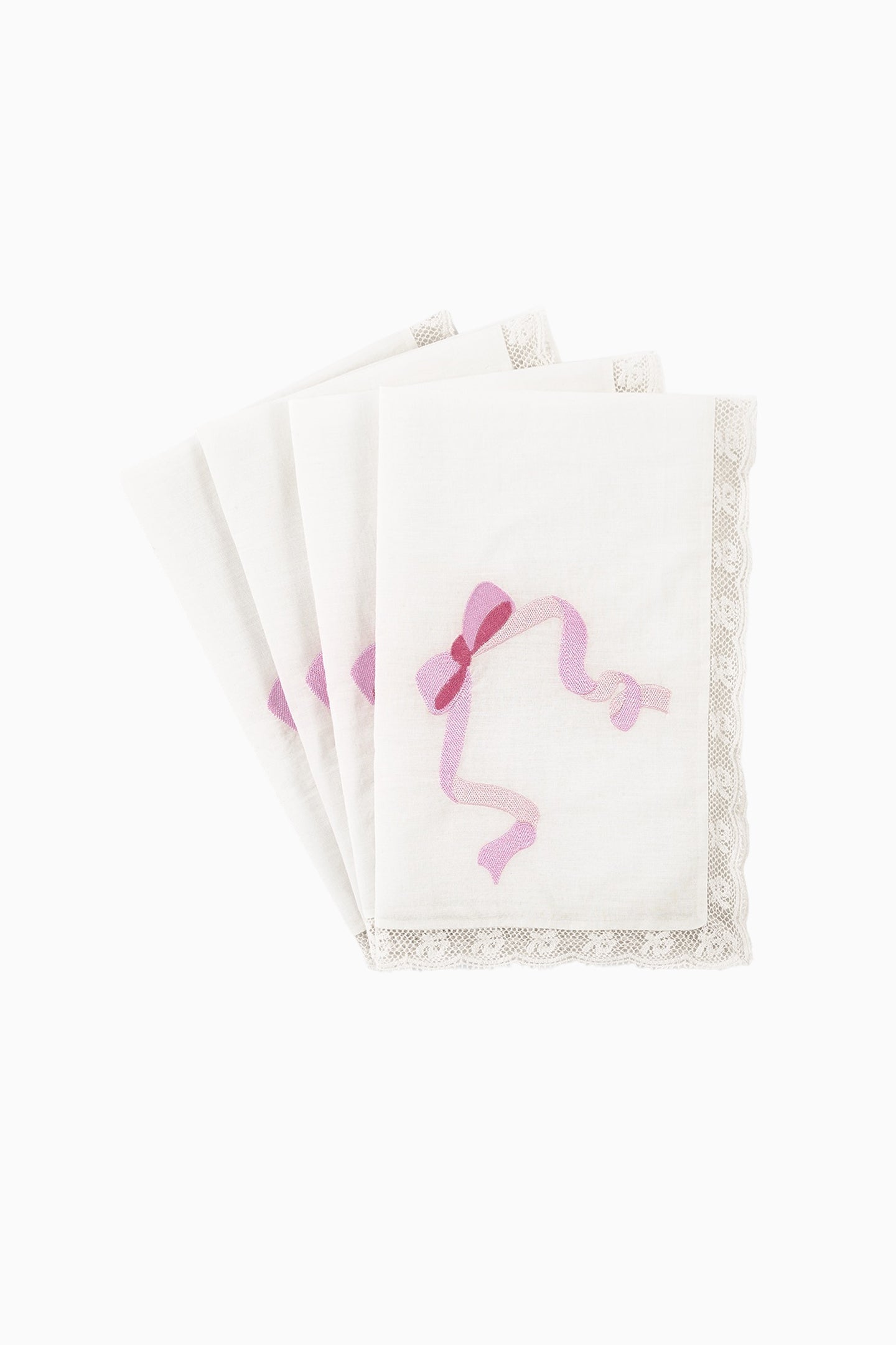 Embroidered Napkins - Set of 4 - PINK RIBBON