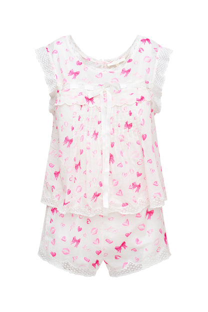 Sprouse Bow & Kiss Print Cotton PJ Set