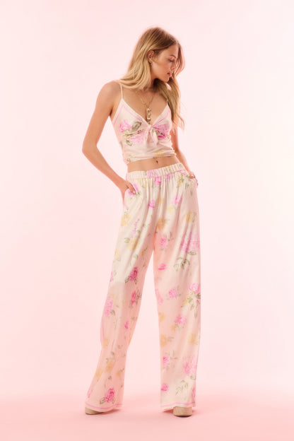Helia Satin Floral Wide Leg Pant