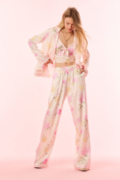 Helia Satin Floral Wide Leg Pant