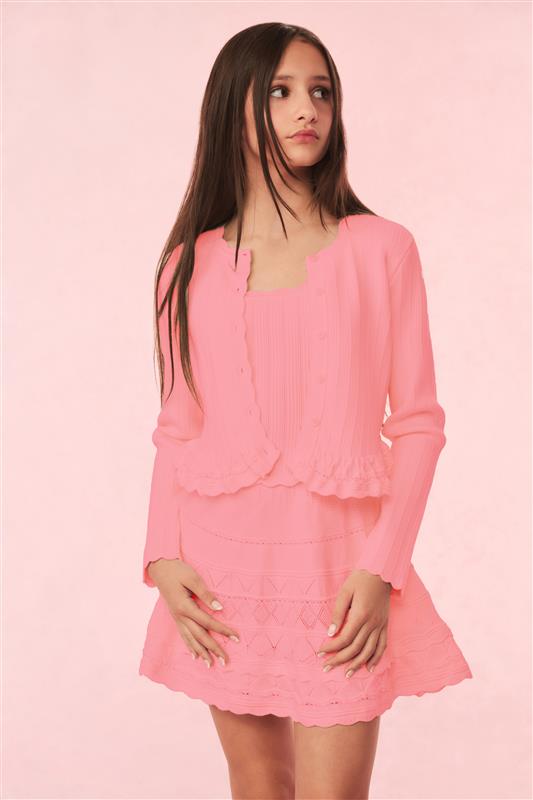 Girls Mari Knit Peplum Cardigan - SUNSET PINK