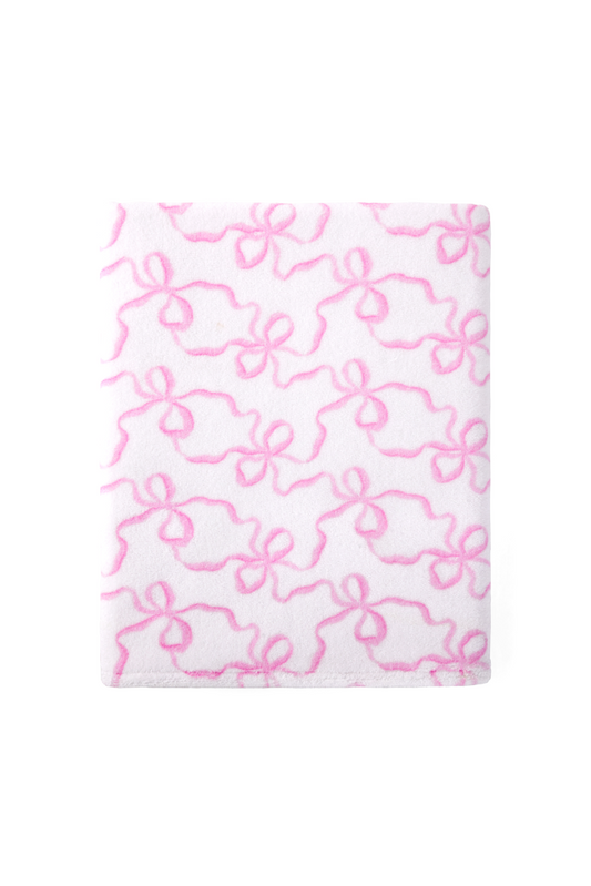 Cotton Bath Towel in Bow Print- PINK BONNET